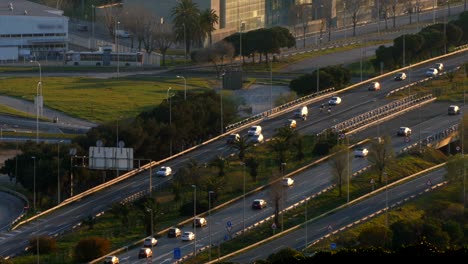 traffic scene and road at sunset.time lapse