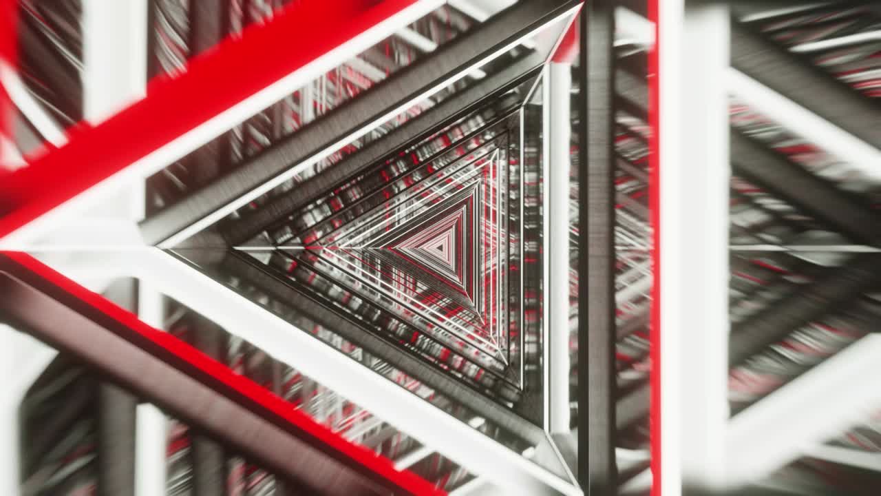 fondo girado de triángulo de plata y rojo túnel vj bucle