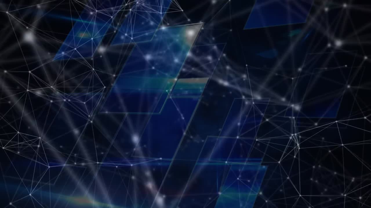 Animation of networks of connections on dark background