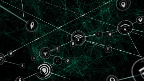 animación de la red de conexiones con iconos sobre fondo negro