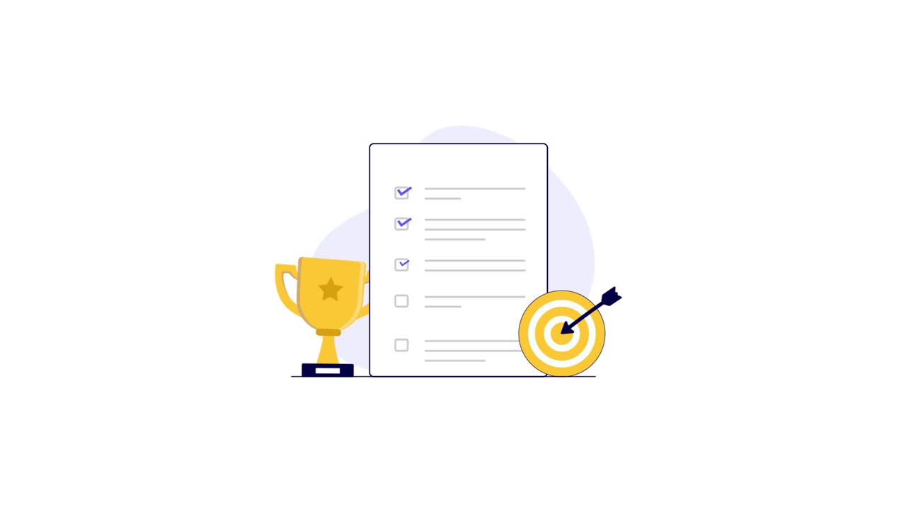 Animated Checklist with Target and Trophy for Achievement