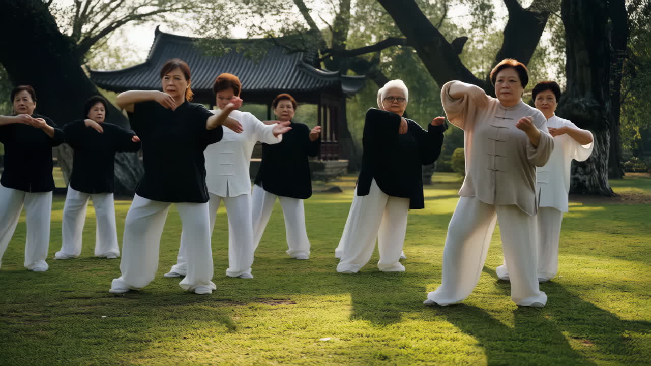 Elderly Women Practicing Tai Chi in a Park