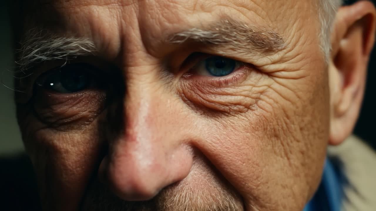 retrato en primer plano de un anciano con ojos azules