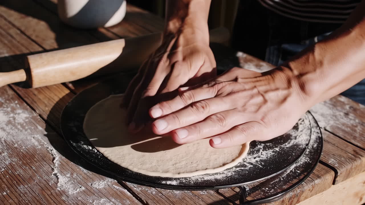 Preparing homemade pizza dough