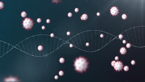 Dna--Und-Coronavirus-Zellen-Fliegen-über-Den-Hintergrund-Mit-Farbverlauf.