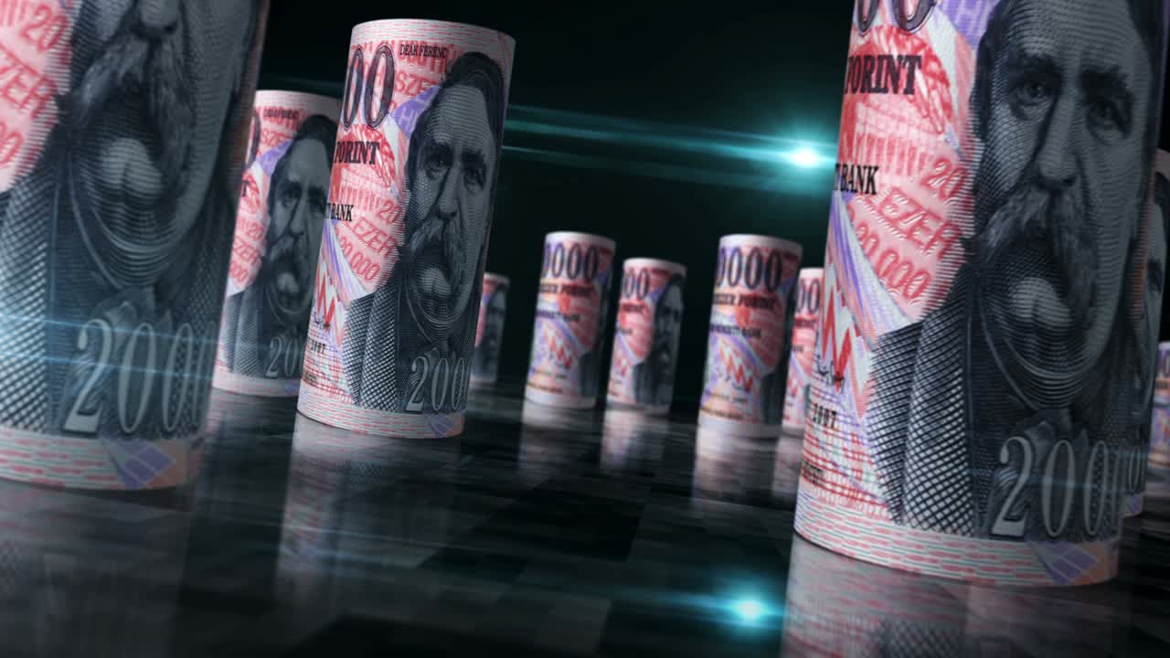 Hungarian Forint money banknotes rolls seamless loop