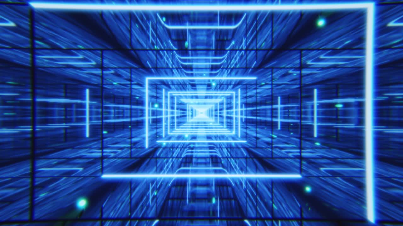 4k video of black background with blue technological tunnel.
