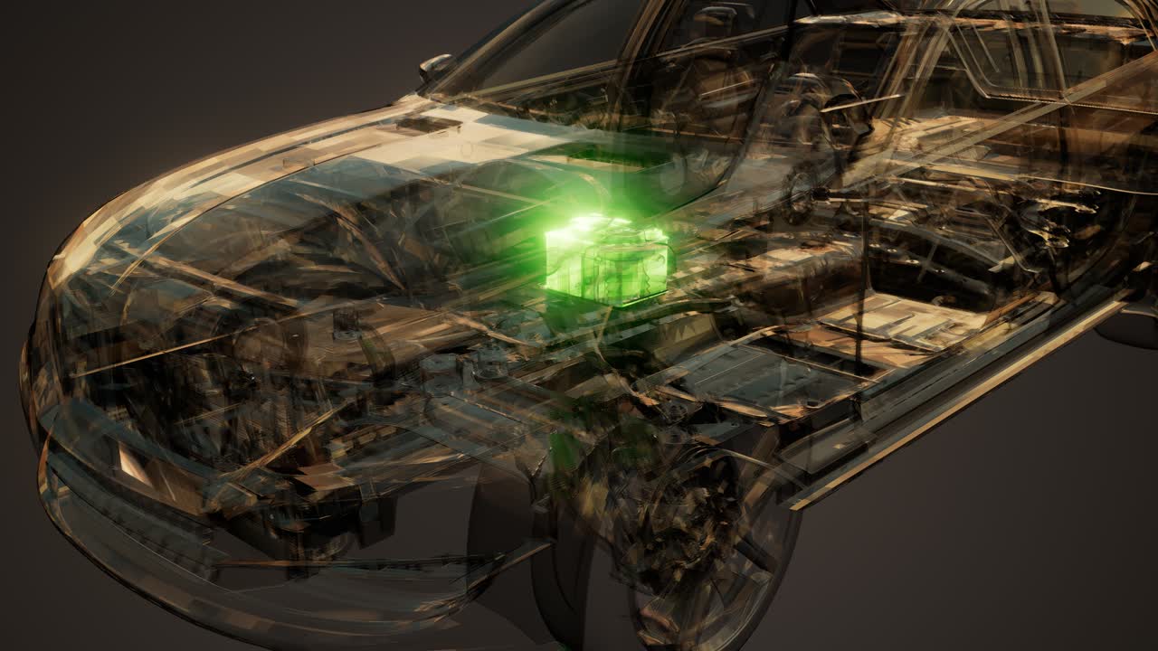 자동차 배터리가 자동차에서 보입니다.