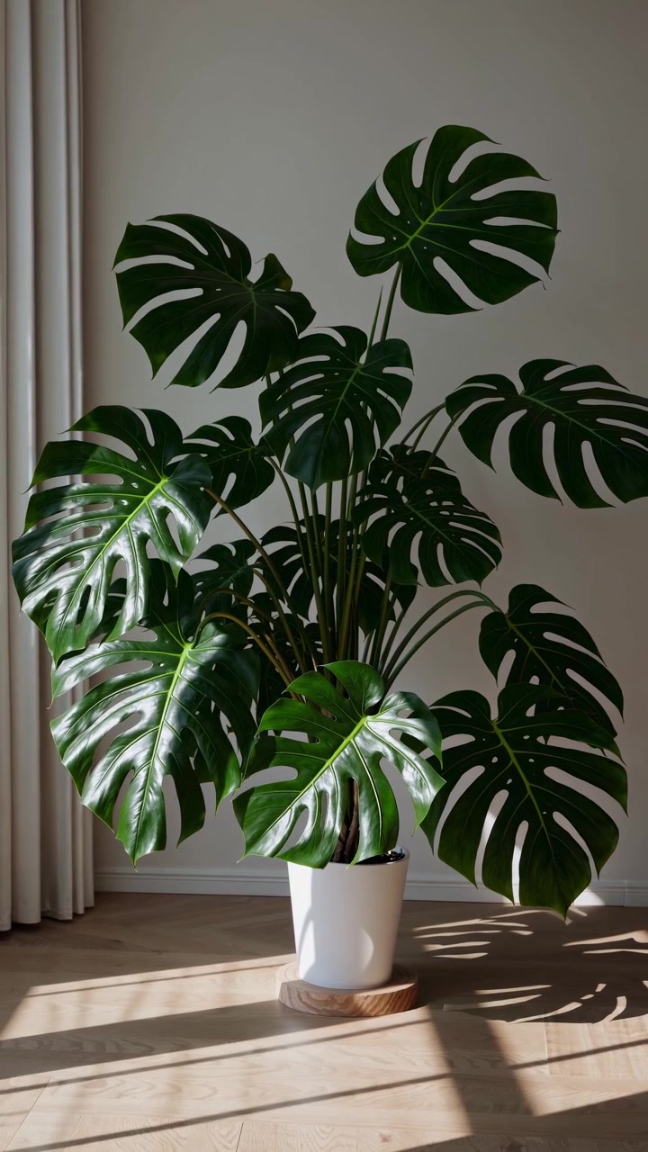Grande pianta di Monstera Deliciosa in un soggiorno moderno
