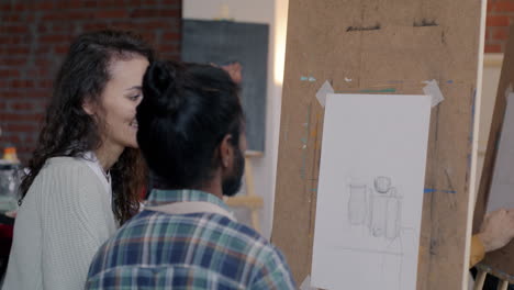 art students learning drawing in studio