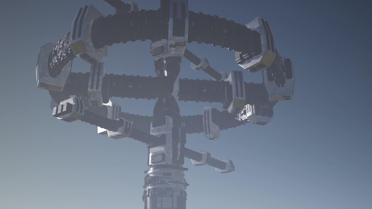 la nave espacial alienígena gira sobre el desierto.