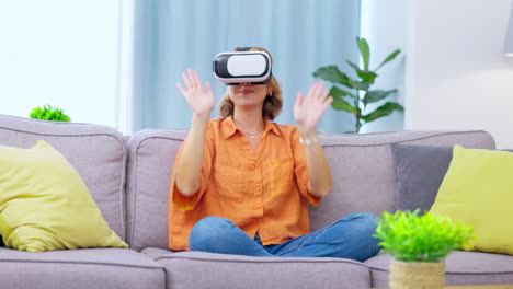 Vr,-3d-metaverse-and-woman-on-sofa