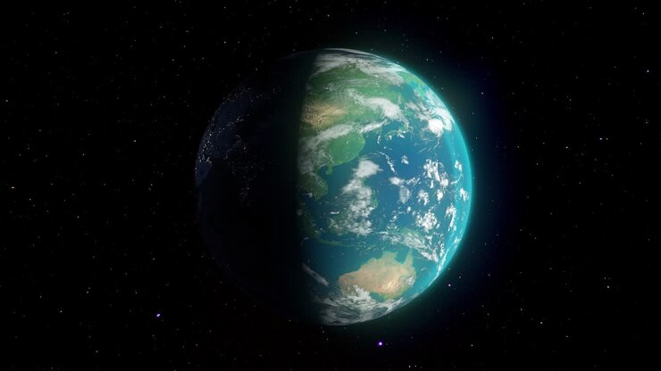 Planeet Aarde gezien vanuit de ruimte, draaiende wereldbol, dag en nacht, herhaalbaar