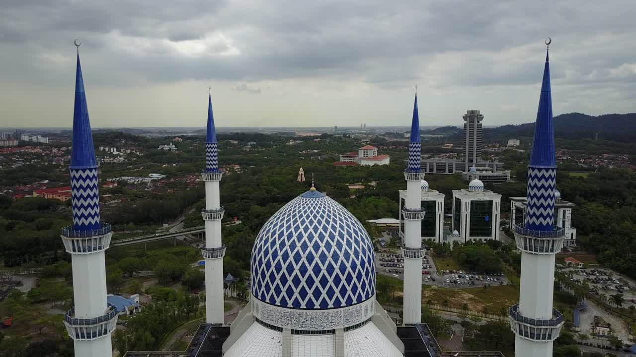 Aerial Footage - Flyover a Mosque on a cloudy day.