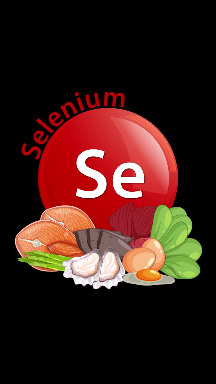 Animazione del nutriente Selenio e delle sue ricche fonti alimentari