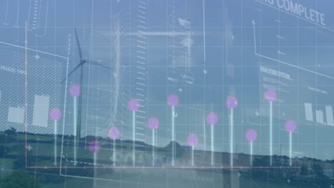 animation of digital data processing over moving financial arrows and grid background