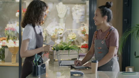 customer service at a floral shop