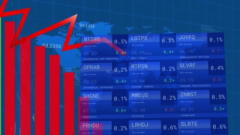 Animation-of-statistics-with-red-line-and-financial-data-processing