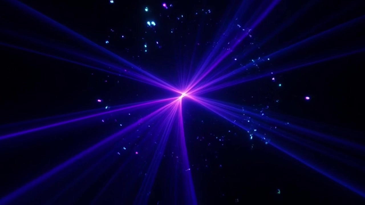 Abstract Blue and Purple Laser Light Beams Converging in Darkness