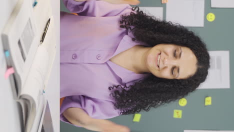 Vertical-video-of-Unhappy-Female-student-Arriving-at-His-Desk.