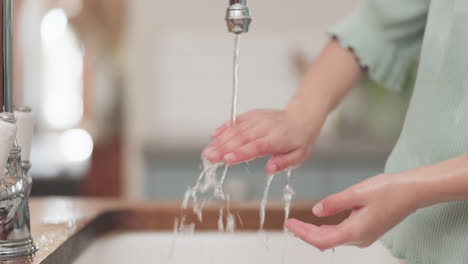 washing hands, woman and water in home