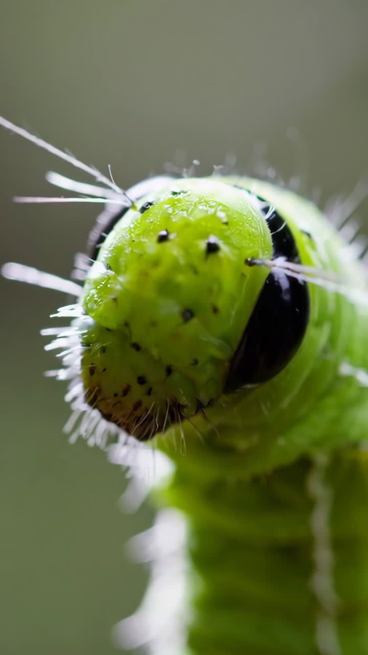 Close-up of a Green Caterpillar Head