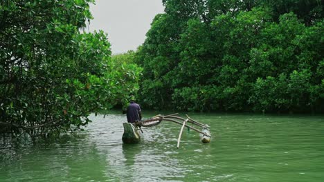 boat sailing through channel in the mangroves at laguna, negombo, sri lanka