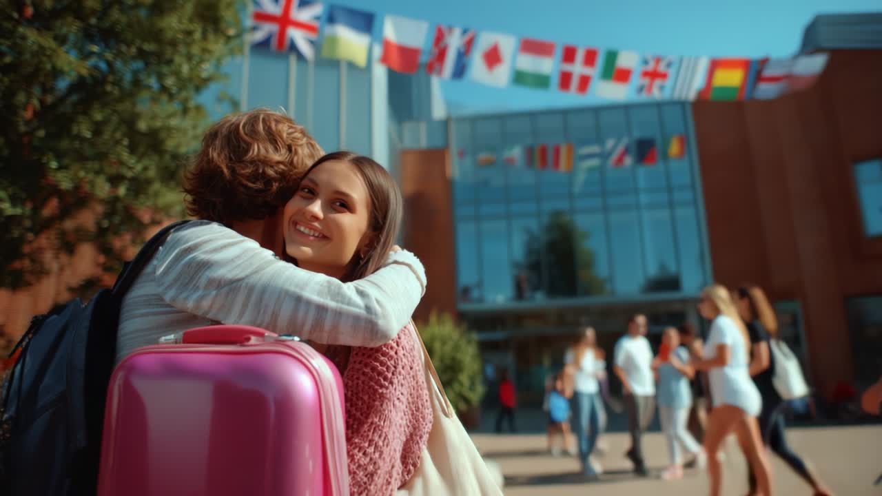 International Students Greeting Each Other at College