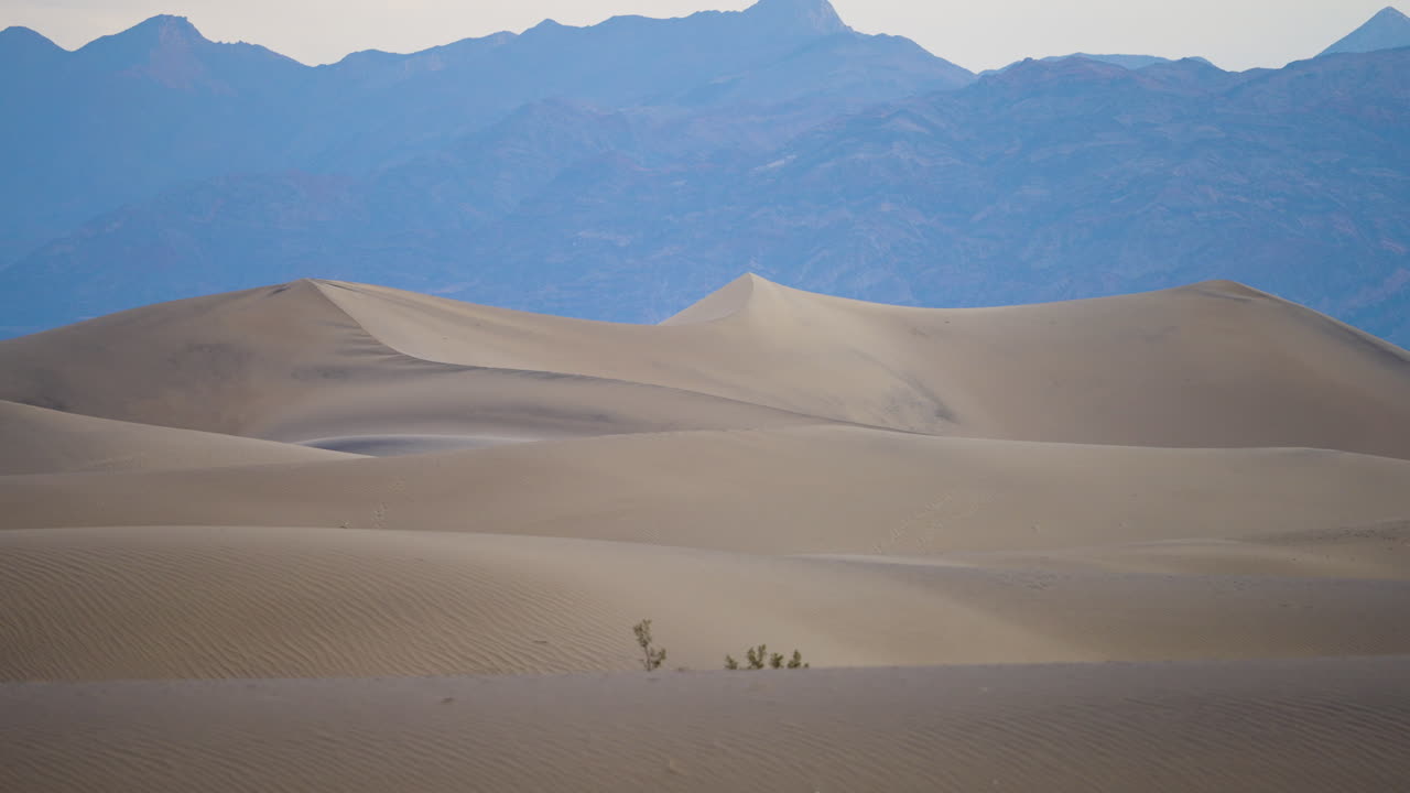 Vast Sand Dunes and Distant Mountains in a Desert Landscape