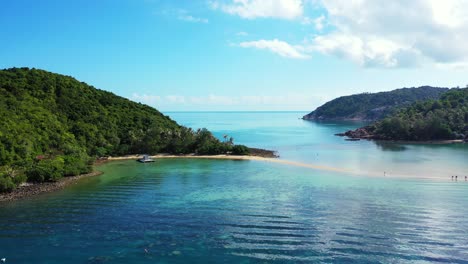 tranquil bay with colorful lagoon full of coral reefs under calm clear water washing coastline of tropical islands in cambodia