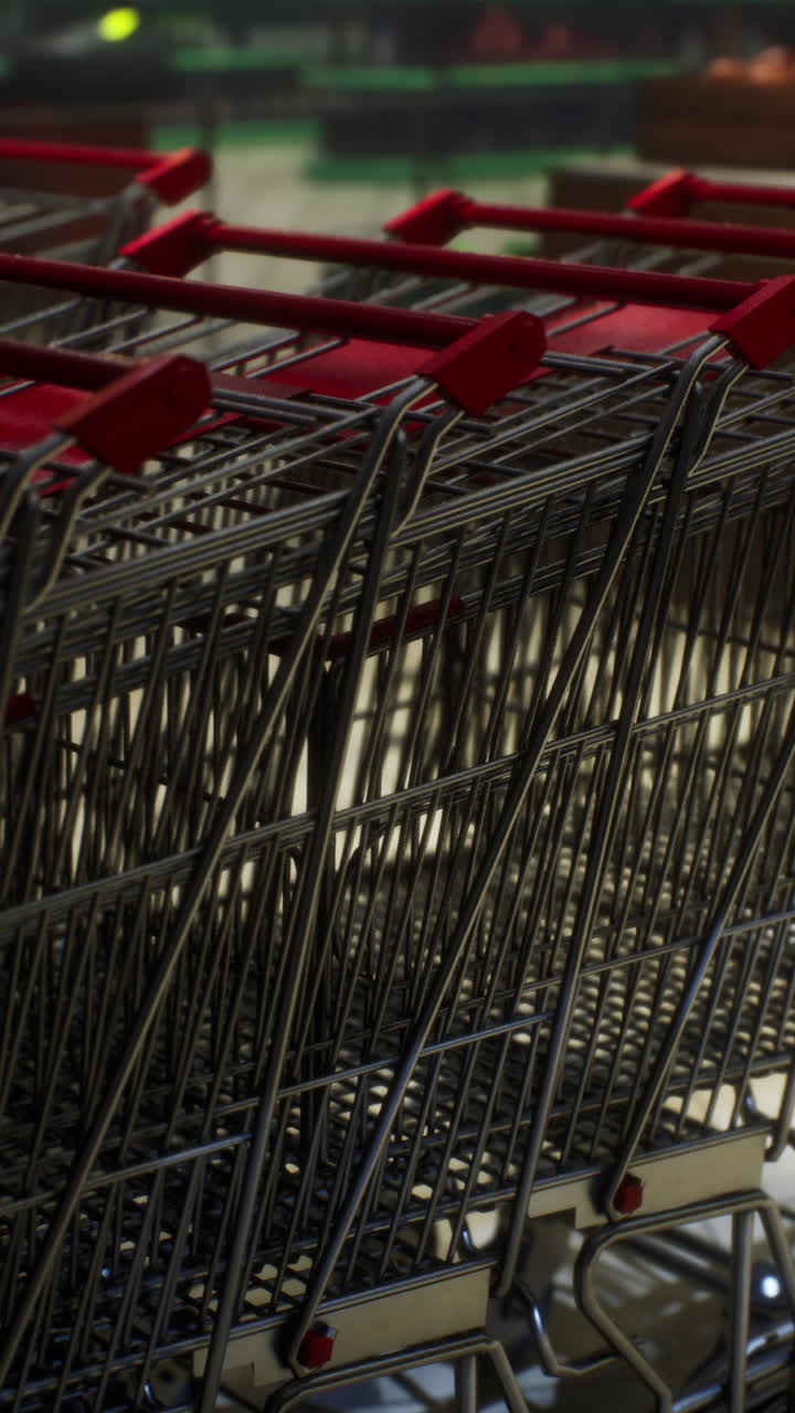 빨간색으로 다루는 쇼핑 카트의 줄의 클로즈업