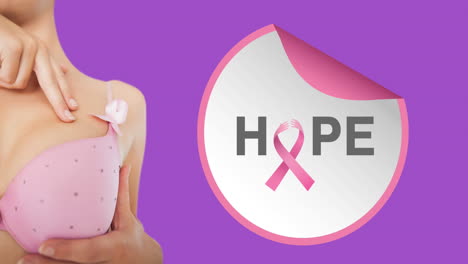 animación de concienciación sobre el cáncer de mama texto sobre mujer caucásica