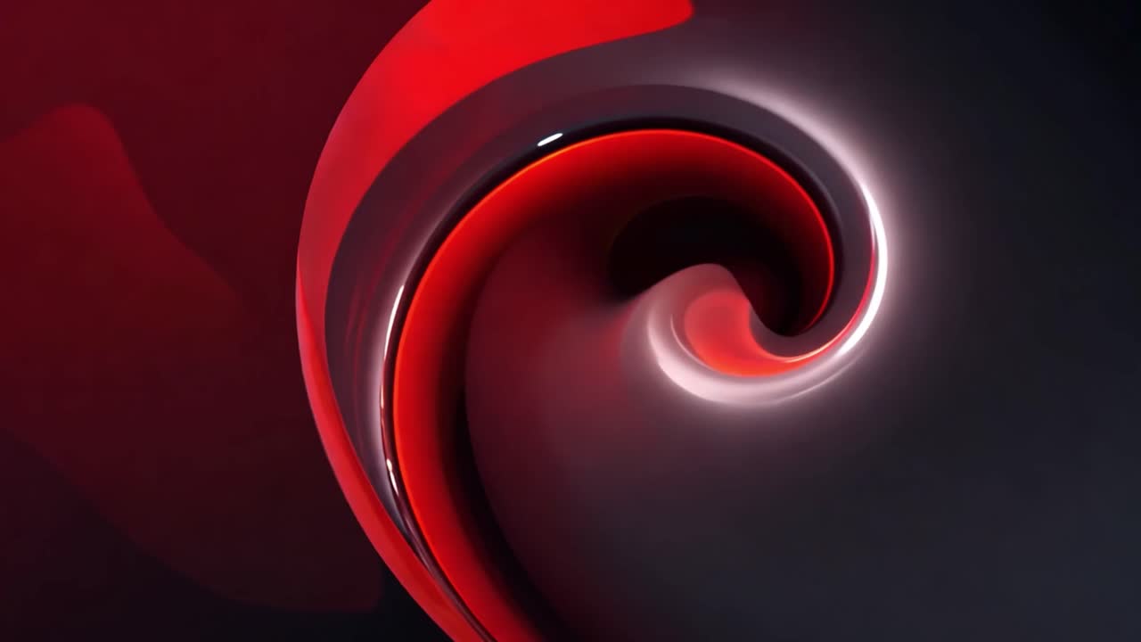 Abstract Red and Pink Glossy Swirl on Dark Background