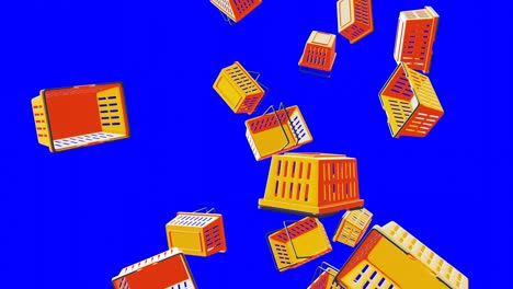 yellow shopping baskets on blue chroma key background.