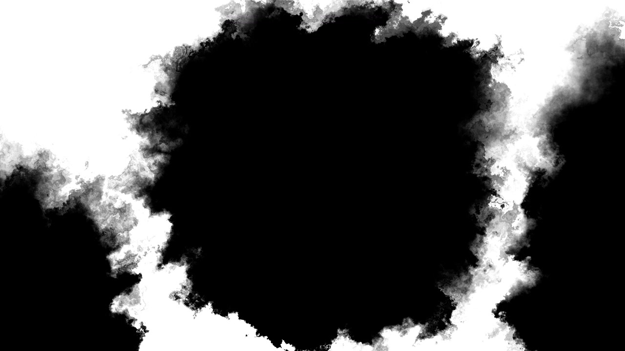 Sfondo con cornice di fumo nero, bordi di nuvole d'inchiostro, spazio centrale vuoto, texture drammatica per video di rivelazione.