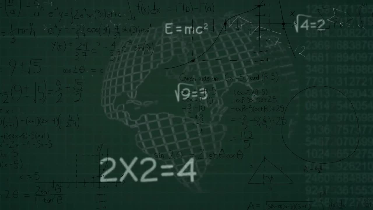 animación del procesamiento de datos y el globo sobre ecuaciones matemáticas