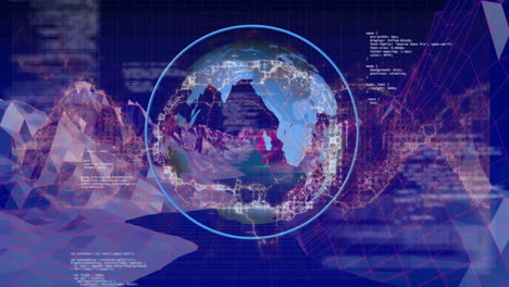 animación del cerebro digital en todo el mundo y procesamiento de datos en fondo azul