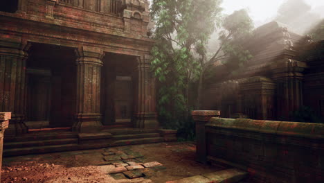 ancient temple ruins in a jungle setting