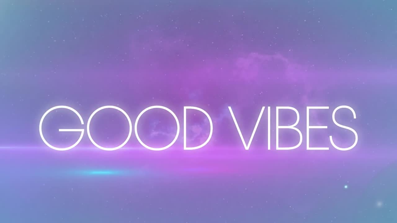 Animation of good vibes text over space on black background