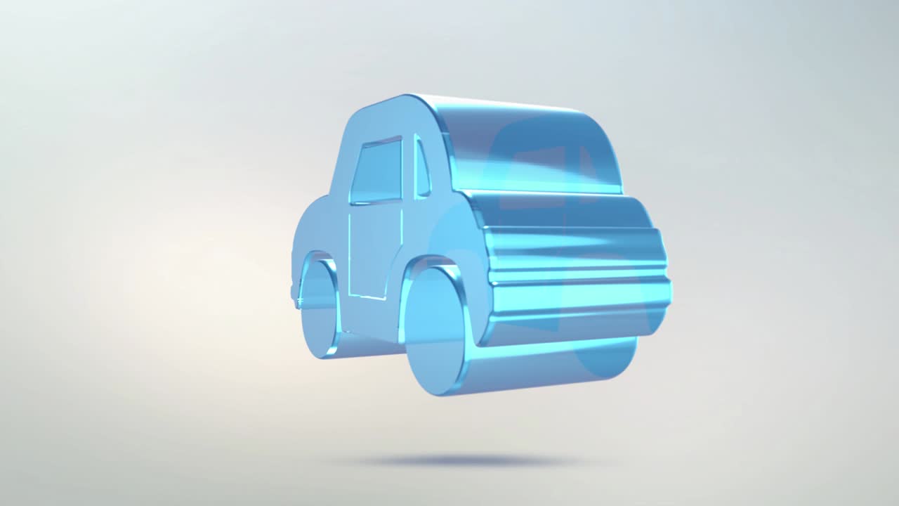 자동차 아이콘은 유리로 만들어져 있으며, 투명하게 회전하는 자동차 아이콘과 알파 채널은 파란색, 녹색, 무결한 루핑 기호, 3d 그림이 있습니다.