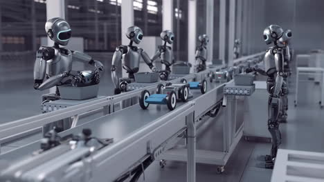 robots working on an automated assembly line in a factory