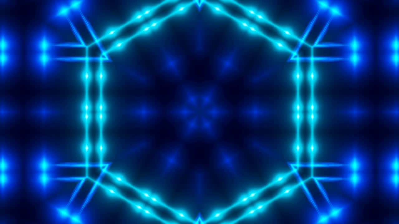 Sfondo astratto con caleidoscopio frattale VJ blu. Rendering 3D di sfondo digitale