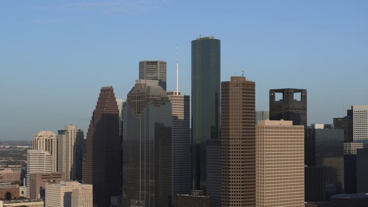 Vista aérea 4K do horizonte do centro de Houston