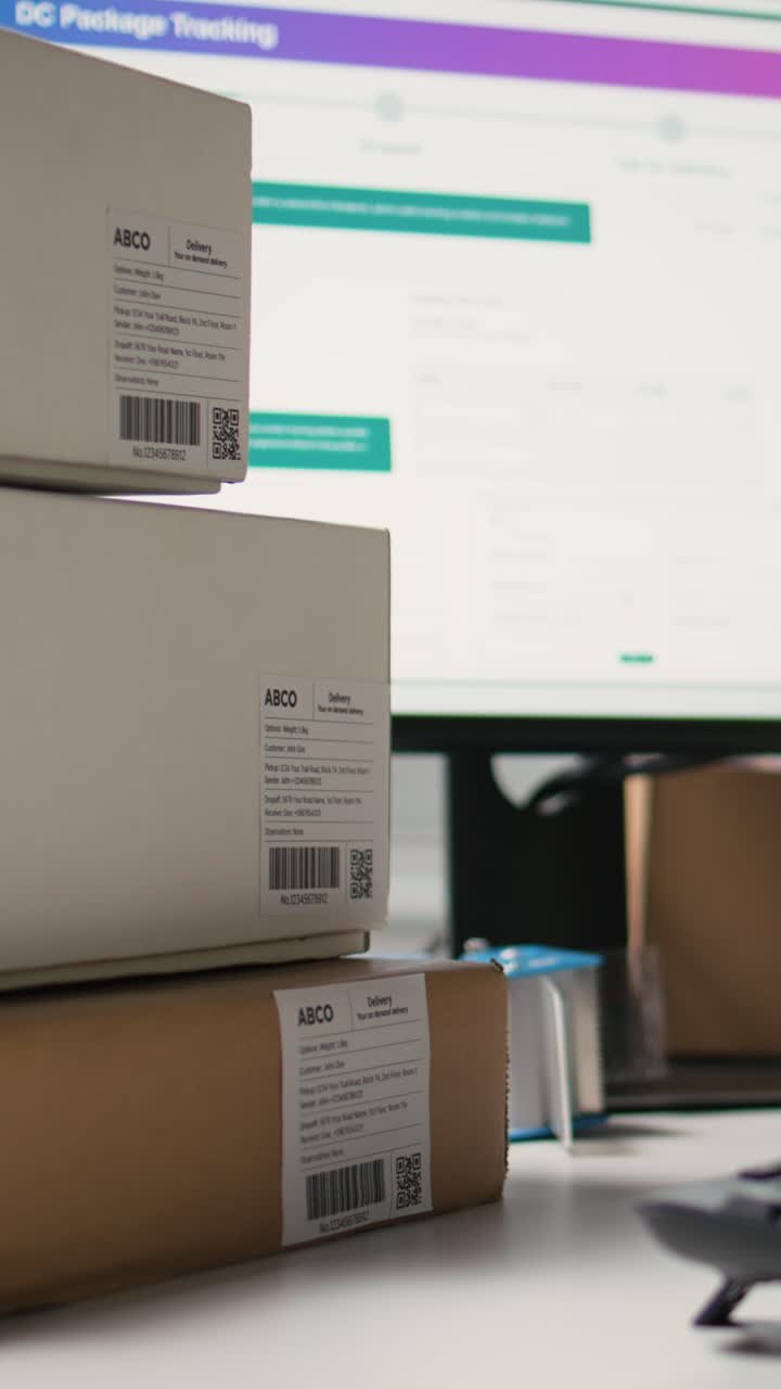 Vertical Video Close up of black employee scanning airway bill tags barcodes