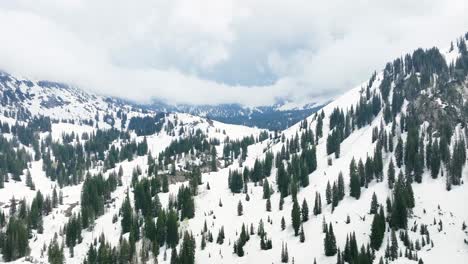 aerial view of utah mountains covered in snow in winter