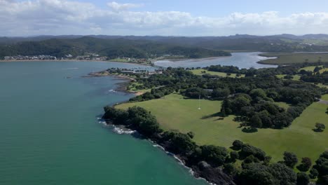 a drone shot of waitangi new zealand