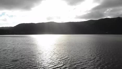Beautiful sunset aerial view of a Lagoa, lake, of Azores Islands, Portugal