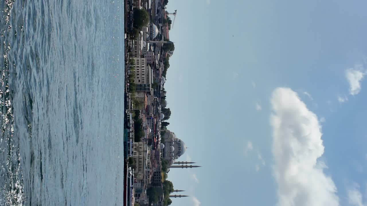 Panoramic View of Istanbul Cityscape with a Mosque along the Bosphorus Waterfront