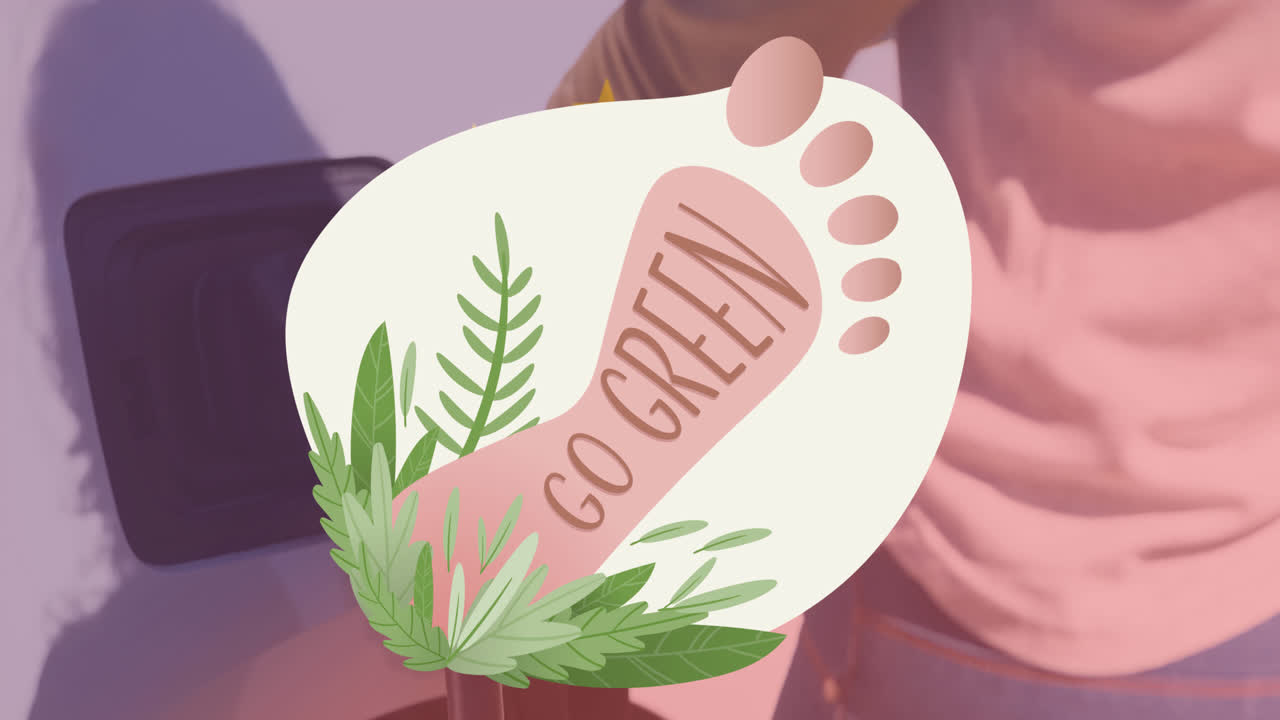 Go green text over flag of great britain and man charging electric car