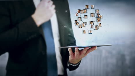 hombre de negocios usando una tableta con animación digital